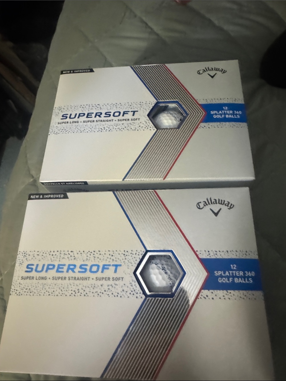 Callaway Supersoft Golf Ball Boxes in White with Blue and Red Accents 4 boxes 48